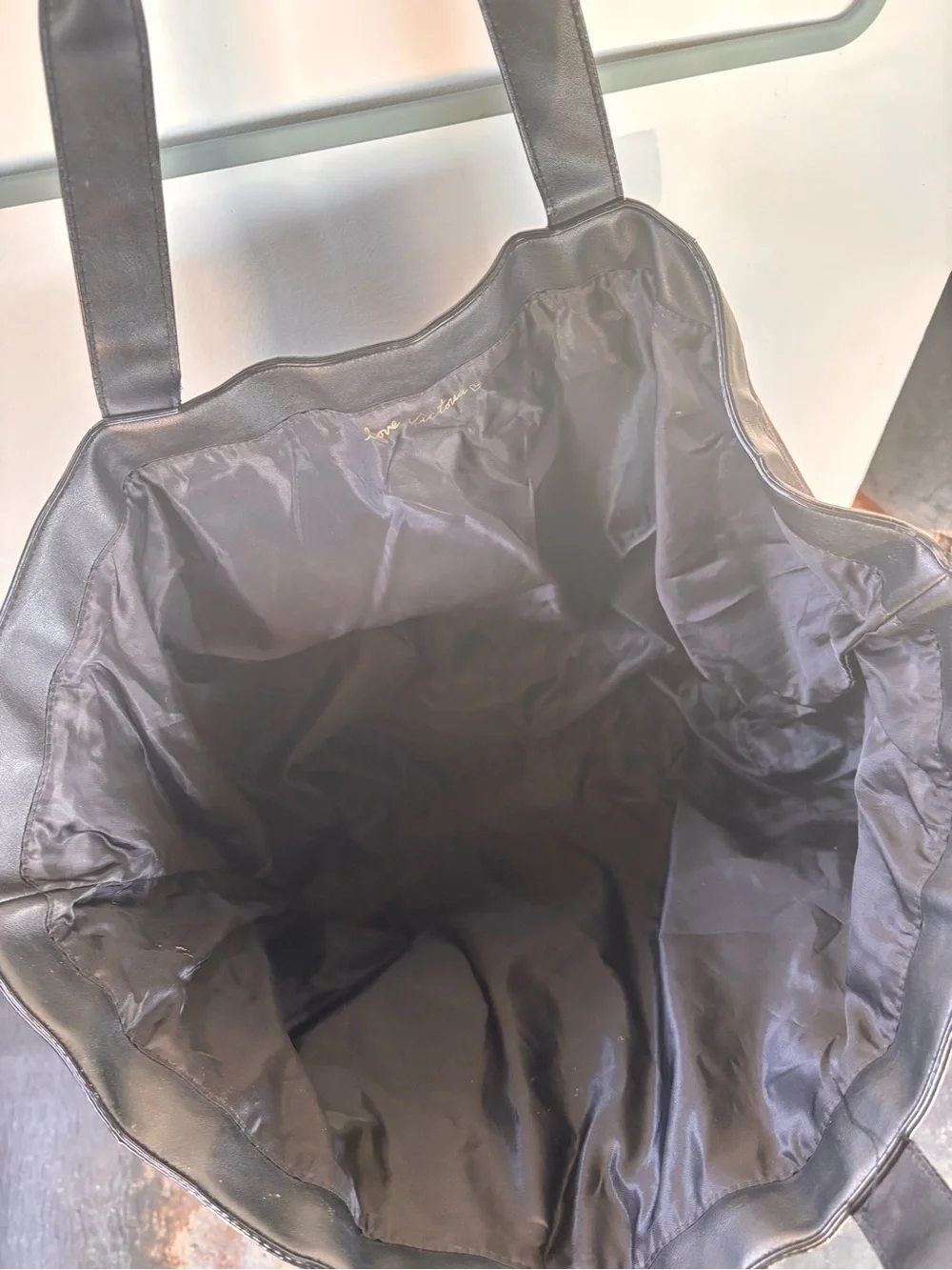 Victoria's Secret Black Canvas Tote with Faux Leather Trim